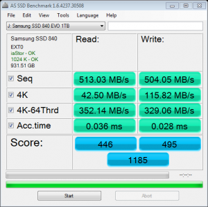 CPU Optimized Samsung 840 EVO 1TB SSD AS SSD Bench