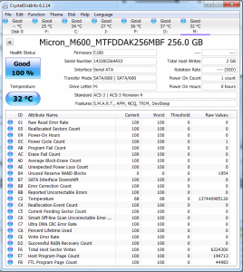 Micron M600 2.5 256GB Crystal Disk Info